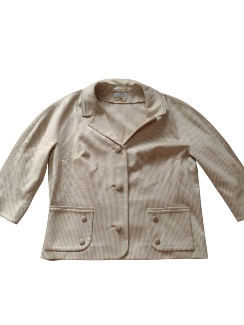 Vintage Mid Century Womens Skirt Suit M L Beige Tonal Stripe 1960s Jackie O - Picture 3 of 16